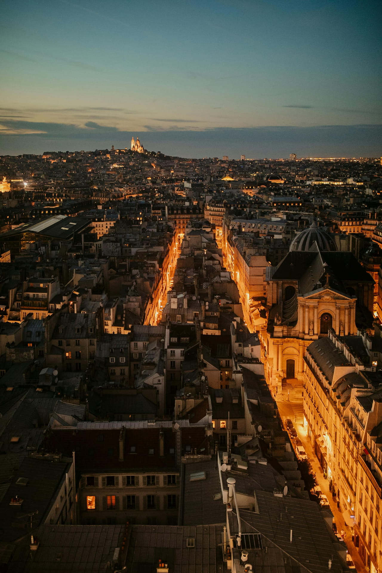 Aerial view of Paris illuminated at night